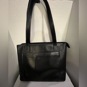 Levenger Large All LEATHER  Black Shoulder/Computer Bag 12x14x6” 3 Compartments